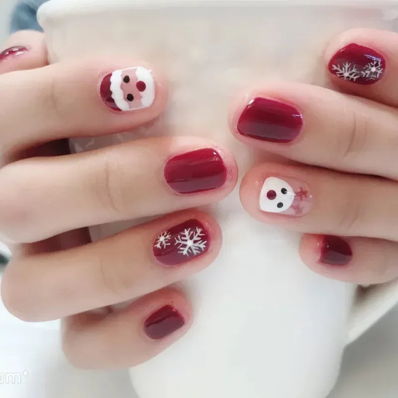 Gold Powder Christmas Fake Nails-43