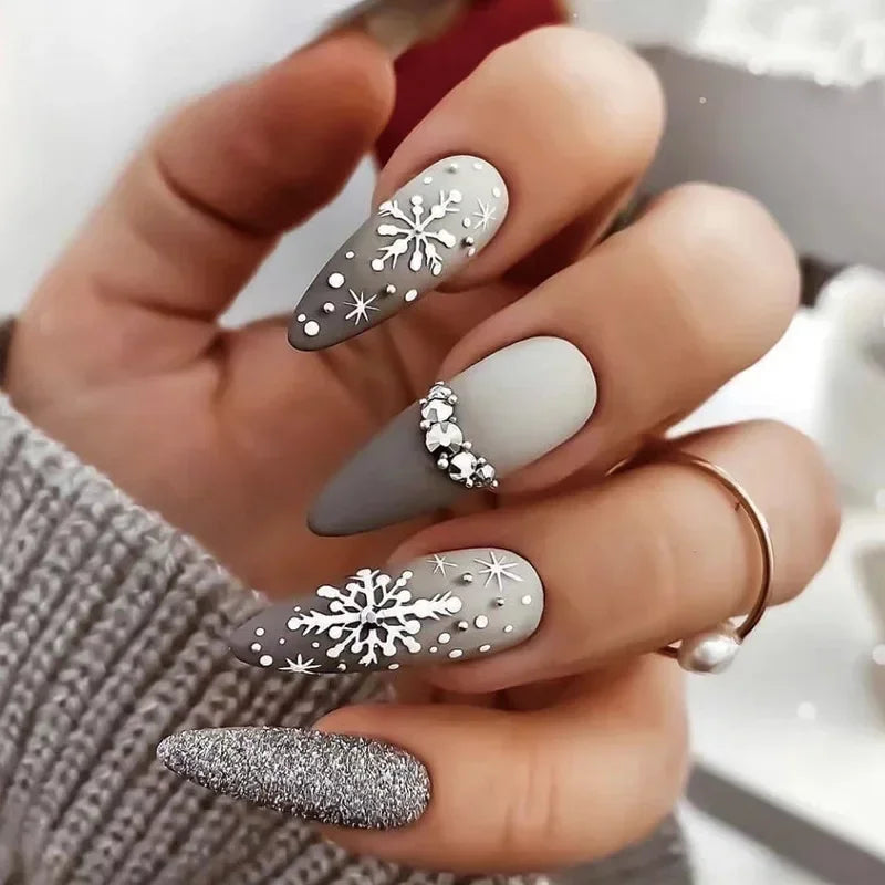 Gold Powder Christmas Fake Nails-65