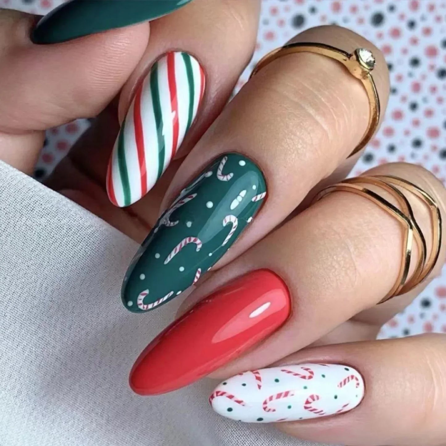 Gold Powder Christmas Fake Nails-36