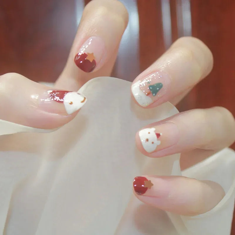 Gold Powder Christmas Fake Nails-41