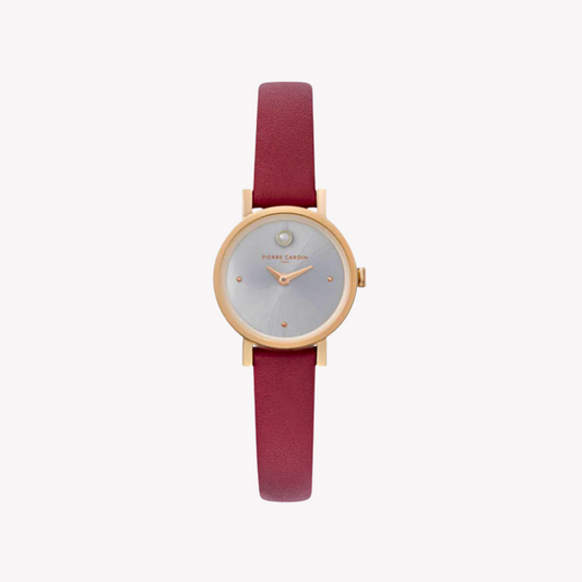 Pierre Cardin Women's Burgundy Leather Watch, Silver Dial | CCM.0507-0