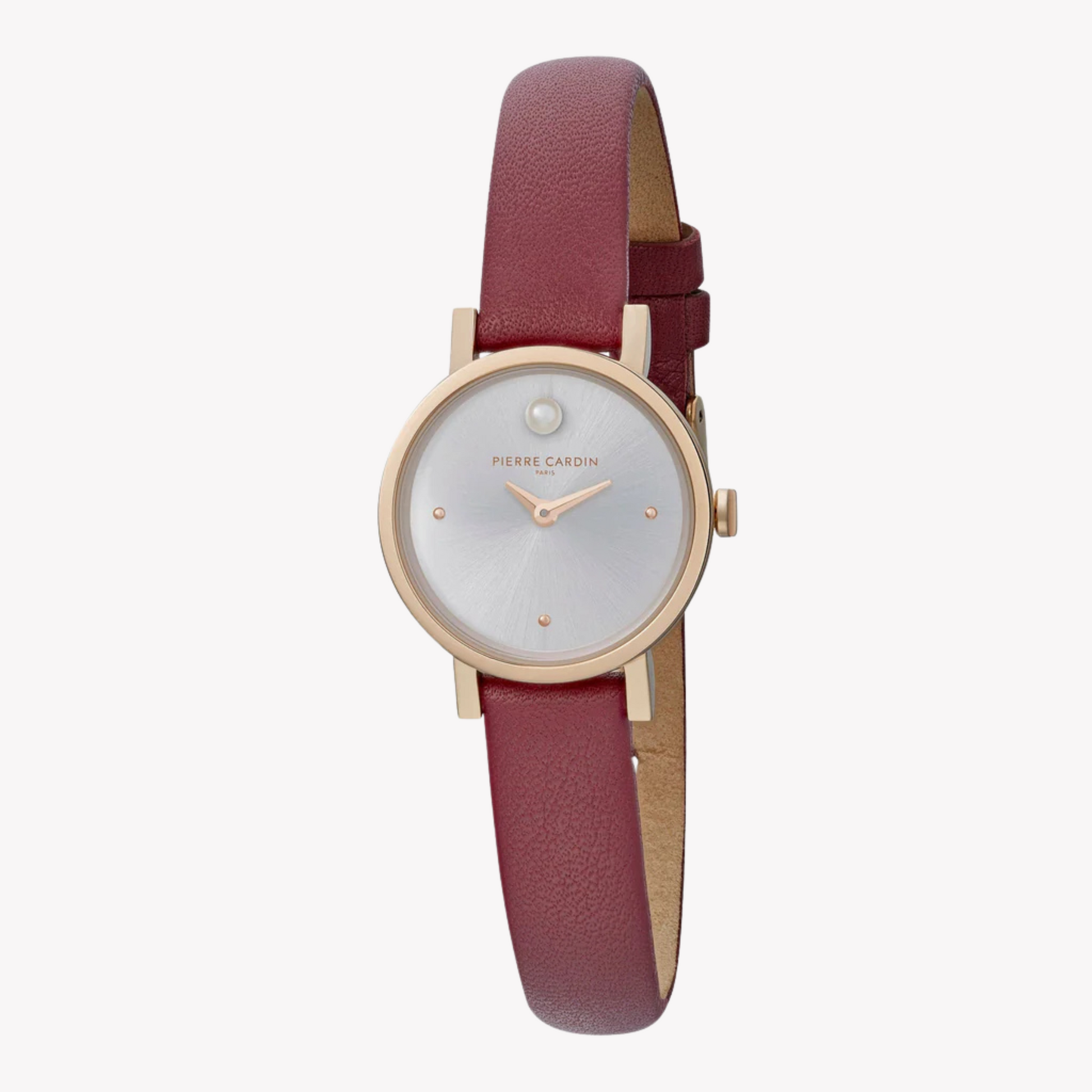 Pierre Cardin Women's Burgundy Leather Watch, Silver Dial | CCM.0507-2