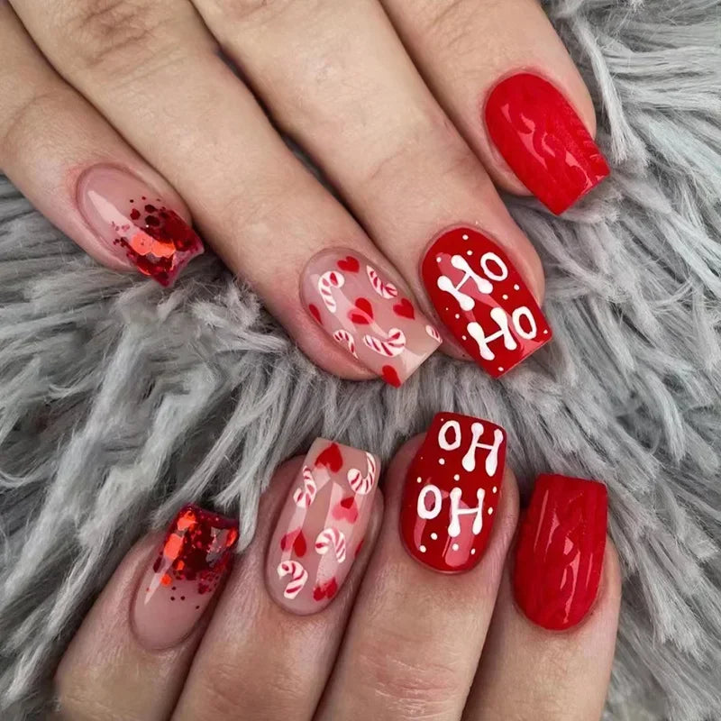 Gold Powder Christmas Fake Nails-4