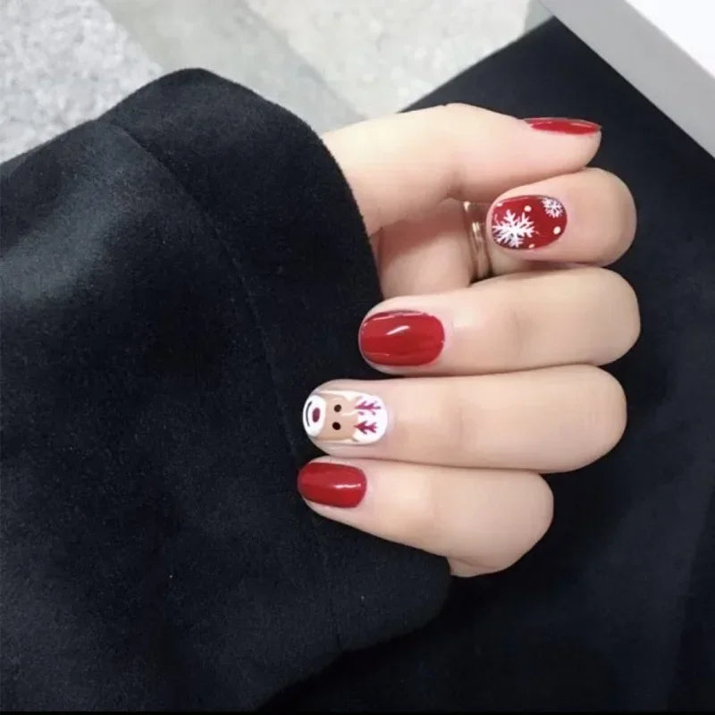 Gold Powder Christmas Fake Nails-6