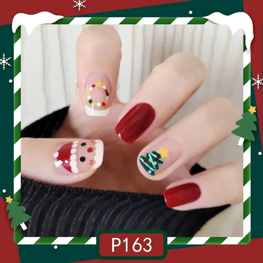 Gold Powder Christmas Fake Nails-9