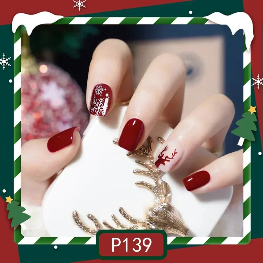 Gold Powder Christmas Fake Nails-14