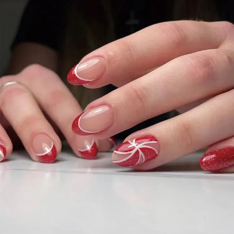 Gold Powder Christmas Fake Nails-18