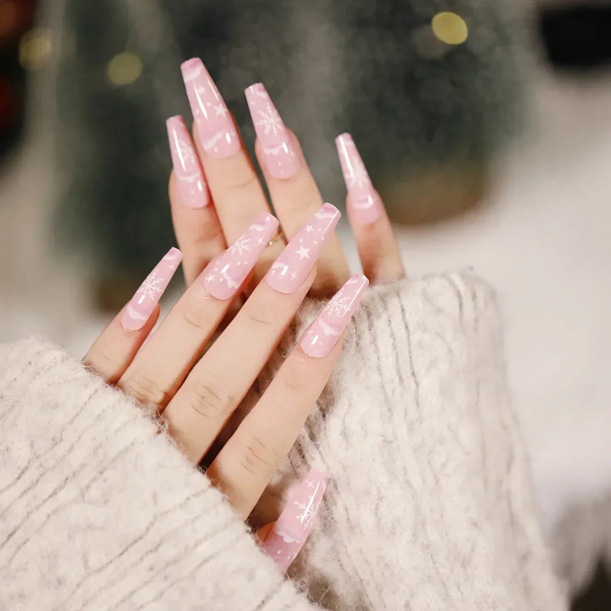 Gold Powder Christmas Fake Nails-23