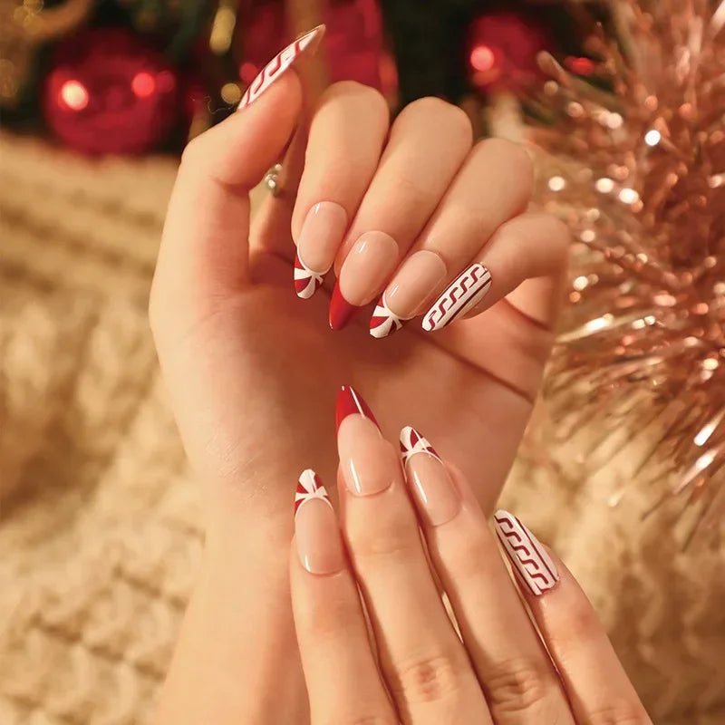 Gold Powder Christmas Fake Nails-62