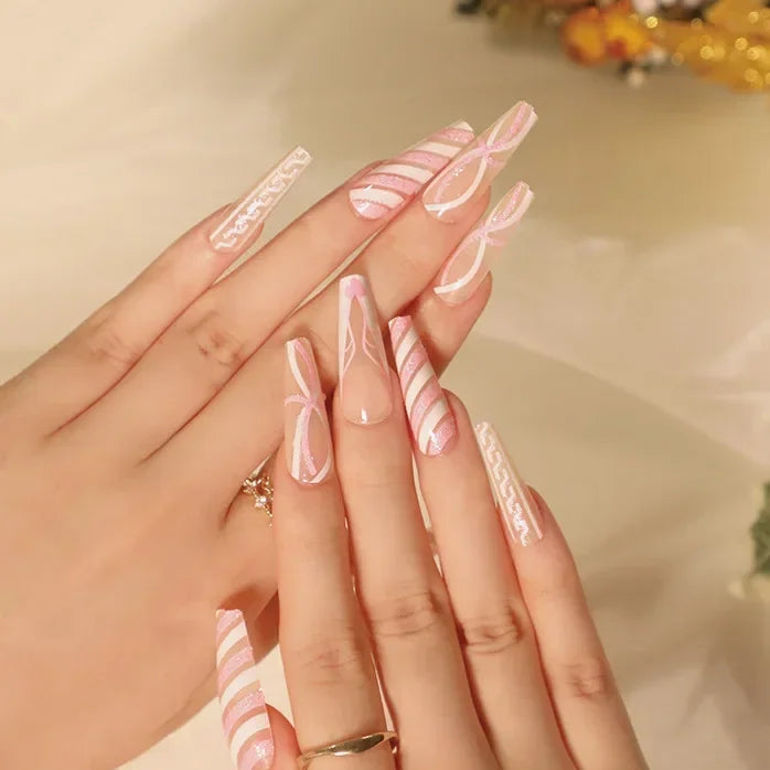 Gold Powder Christmas Fake Nails-52
