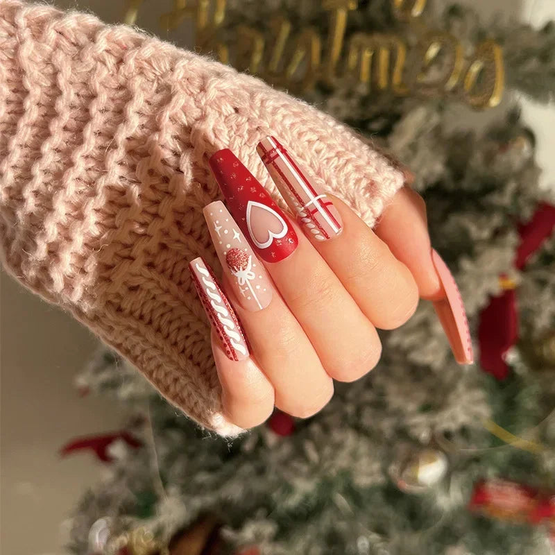 Gold Powder Christmas Fake Nails-64