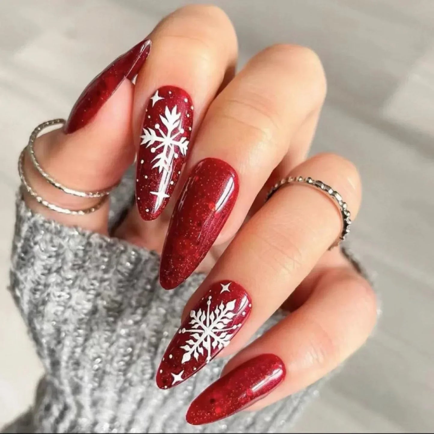 Gold Powder Christmas Fake Nails-33