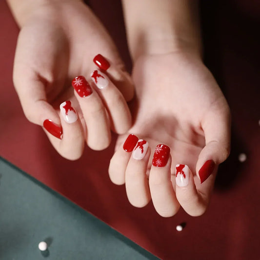 Gold Powder Christmas Fake Nails-40